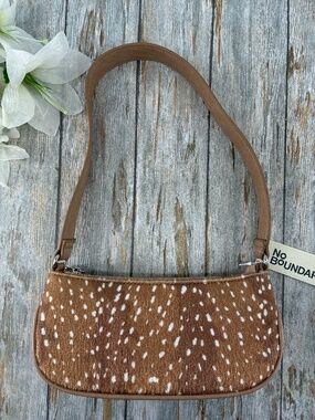 Faux Leather Deer Print Shoulder Bag Purse